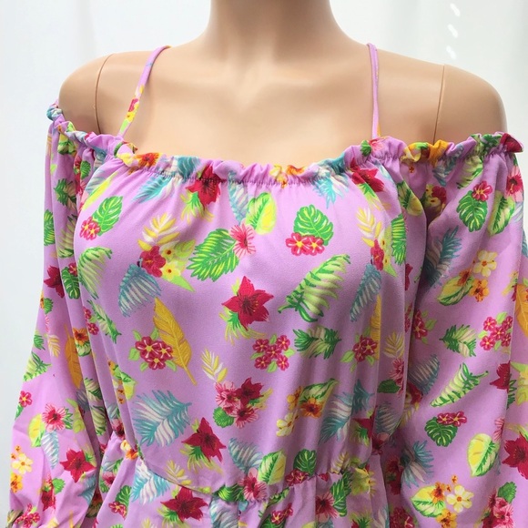 Romeo & Juliet Couture Pink Floral Long Sleeve Cold Shoulder Romper - Picture 6 of 12